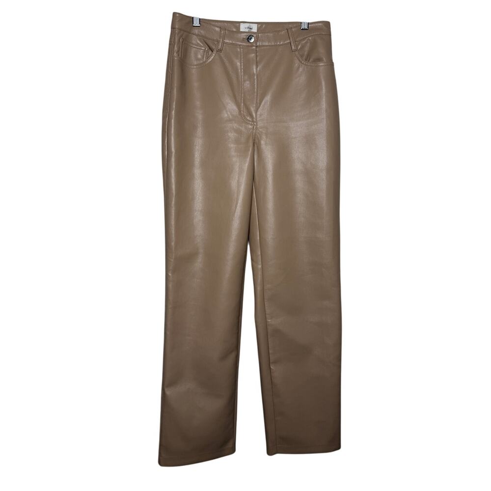 Wilfred Aritzia Faux Leather Pants Taupe Beige Straight Leg High Rise Size S